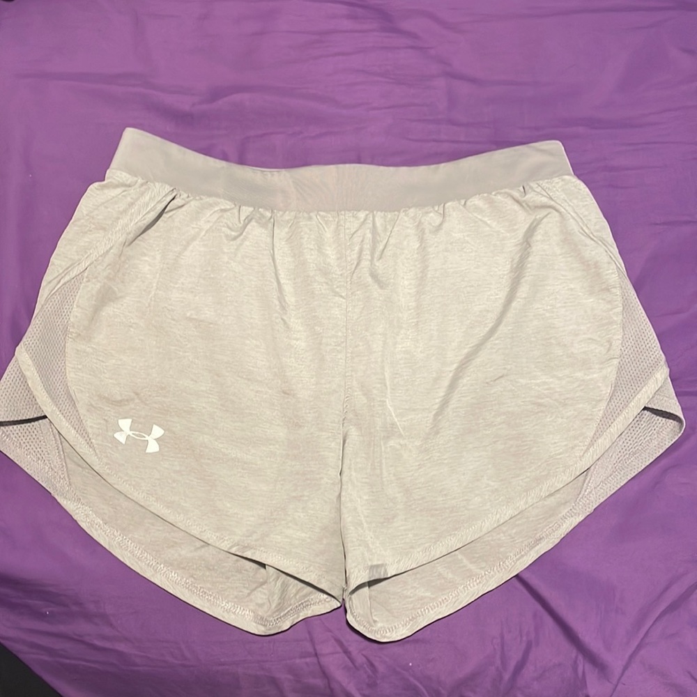 Small light grey heat gear under armor track shorts